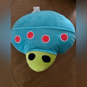Plush UFO Pillow with Red and Green Accents